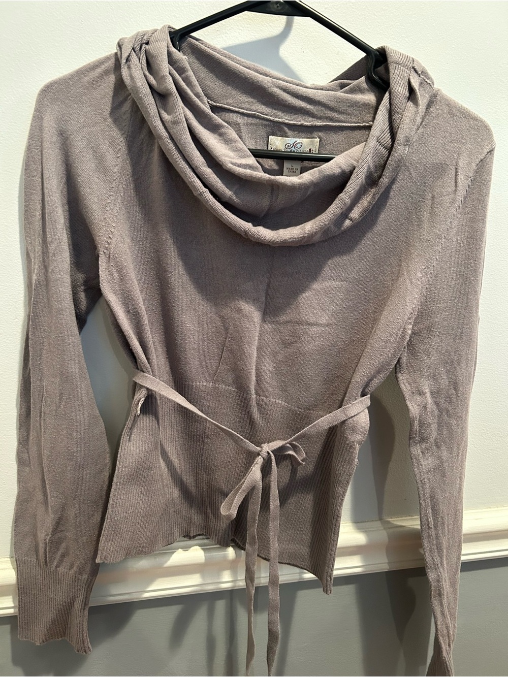 Wet Seal Cowl Neck Tie-Waist Sweater - Taupe